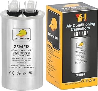 Capacitor for Air Conditioner 25 uf MFD 370 or 440 Volt VAC, Multi-Purpose Round Capacitor for AC Motor Run or Fan Motor Start or Condenser Straight