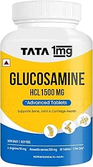 1MG Tata Glucosamine HCL 1500 Mg Tablets For Joint Health With Boswellia Serrata, Collagen Peptide, L-Arginine, And Curcuma Longa For Men & Women (Pack Of 1, 30 Tablets)