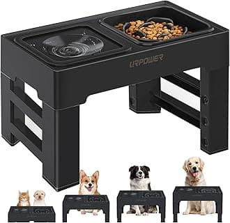 2-in-1 Elevated Slow Feeder Dog Bowls with No-Spill Water Bowl, 4 Height-Adjustable Raised Dog Bowls, Non-Slip Food and Water Bowls with Stand for Small, Medium, Large Dogs, Cats and Pets