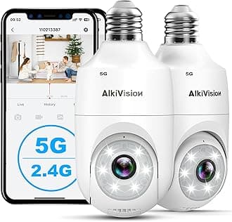 2K Light Bulb Security Camera Outdoor 2pcs - 5G Hz 360° Motion Detection, Home Security Outside Indoor, AI Detection Full-Color Night Vision, Auto Tracking, Siren Alarm, 24/7 Recording