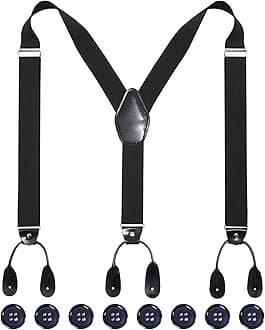 Mens Adjustable Button End Suspenders - Y-Back Elastic Tuxedo Suspenders with Heavy Duty Leather Buttons End