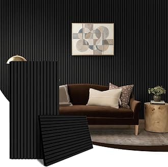 AKK-Star Wood Slat Acoustic Panels (2 Pack/47.2"x23.6"/Covers 15.5 Sq. Ft.) – 3D Textured Wall Panels for Noise Reduction & Modern Decor, Soundproof Panels for Living Room & Bedroom (22# Black)