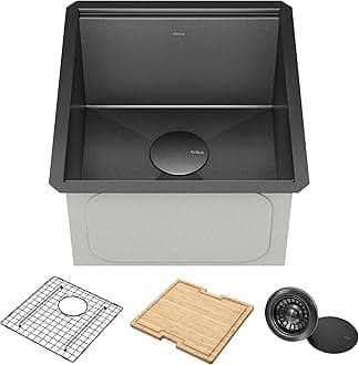 KRAUS Kore Workstation 17-inch Undermount 16 Gauge Black Stainless Kitchen Sink, Single Bowl Kitchen Sink in PVD Gunmetal Finish with Accessories, KWU1101-17-PGM