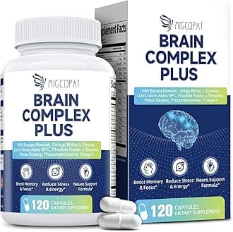 Brain Supplements for Memory & Focus - Nootropic with Bacopa Monnieri, Lion's Mane, Alpha GPC, Phosphatidylserine | Supports Mental Clarity & Cognitive Function | Vitamin B6 & B12-120 Capsules