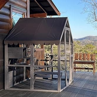 Aivituvin Cat House Outdoor Catio Kitty Enclosure with Super Large Enter Door,Wooden Cat Cage Condo Indoor Playpen with Platforms,Small House 74 Inch