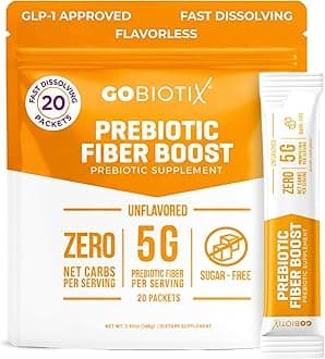GoBiotix Fiber Supplement Powder with Prebiotics for Digestive Health and GLP-1 Support, Soluble Fiber for Gut Health & Debloat, Keto, Vegan, Gluten & Sugar Free, 20 Servings (Travel)