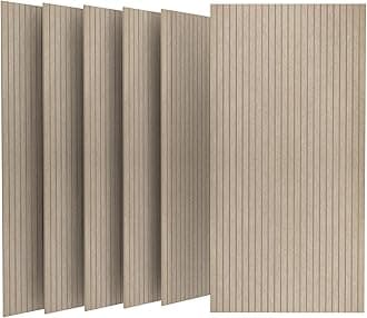 UMIACOUSTICS 6 Packs Acoustic Panel,48 x 24 x 0.4 Inches Sound Absorbing Flame Retardant Panel,Decorative Noise Canceling Wall Panels Equidistant Slot for Room,Home Theater,Studio (Light Tan)