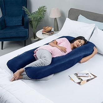 Wakefit Pregnancy Pillow | 3 Month Warranty | Velvet U-Shape Maternity Pillow for Pregnant Mothers, Pillow for Pregnant Women | Dark Blue