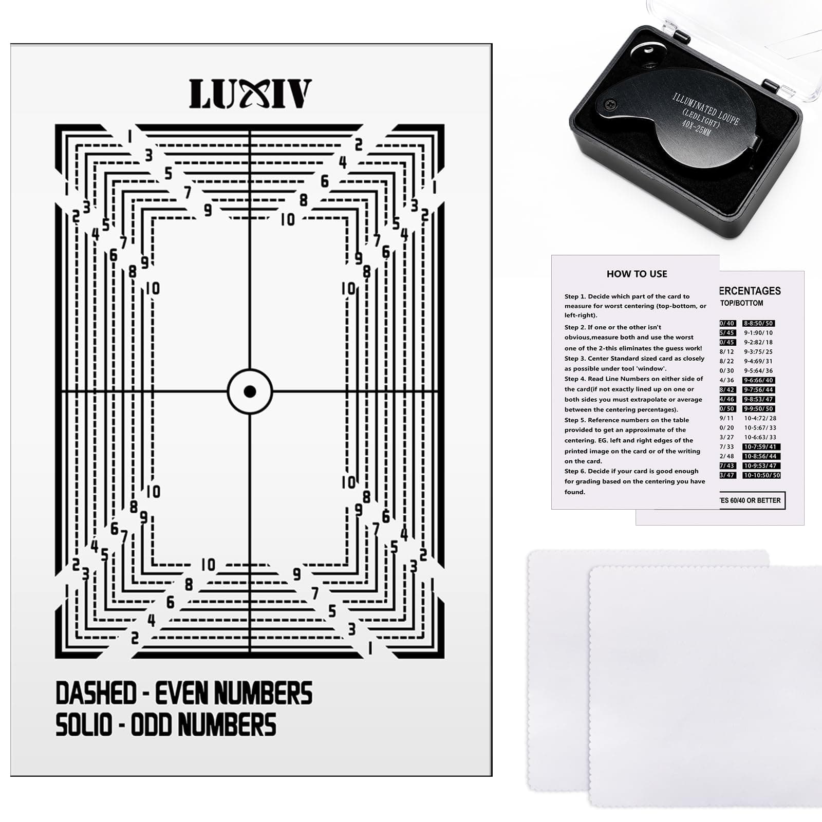 Luxiv Card Grading Centering Tool Kit, Card Center Tool with 30X Magnifying Tool, 2 Pcs Clean Cloth, Centering Guide Card Tools