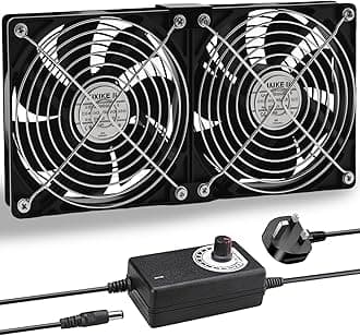 Joycabin 2 x 120mm Computer Fan, Computer Cooling Fan with AC Plug 220V PC Fan DC 4V 5V 12V Adjustable Speed Brushless Cooling Fans for PC, Computer, Server Cabinet, TV Box, AV Cabinet, Router