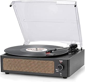 seasonlife Record Player with Speaker Vintage Belt-Driven Turntable Support 3-Speed for Vinyl Records, Wireless Playback, Headphone, AUX-in, RCA Line LP Vinyl Players for Sound Enjoyment Black