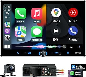 Single Din Car Stereo Wireless Apple Carplay Android Auto Radio, 10.1" Car Play Touch Screen, Bluetooth 5.3 Car Audio Receiver, 4.2 Channel 240W, Subwoofers, Backup Camera, Navigation, FM/AM, SWC