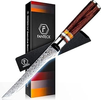 5.5" Boning Knife Fillet Knife Damascus Japanese Pro High Carbon Steel Sharp Curved Flexible Blade Kitchen Cleaver for Fish Poultry Chicken Meat Cutting with Sheath[Gift Box] Pakkawood Handle