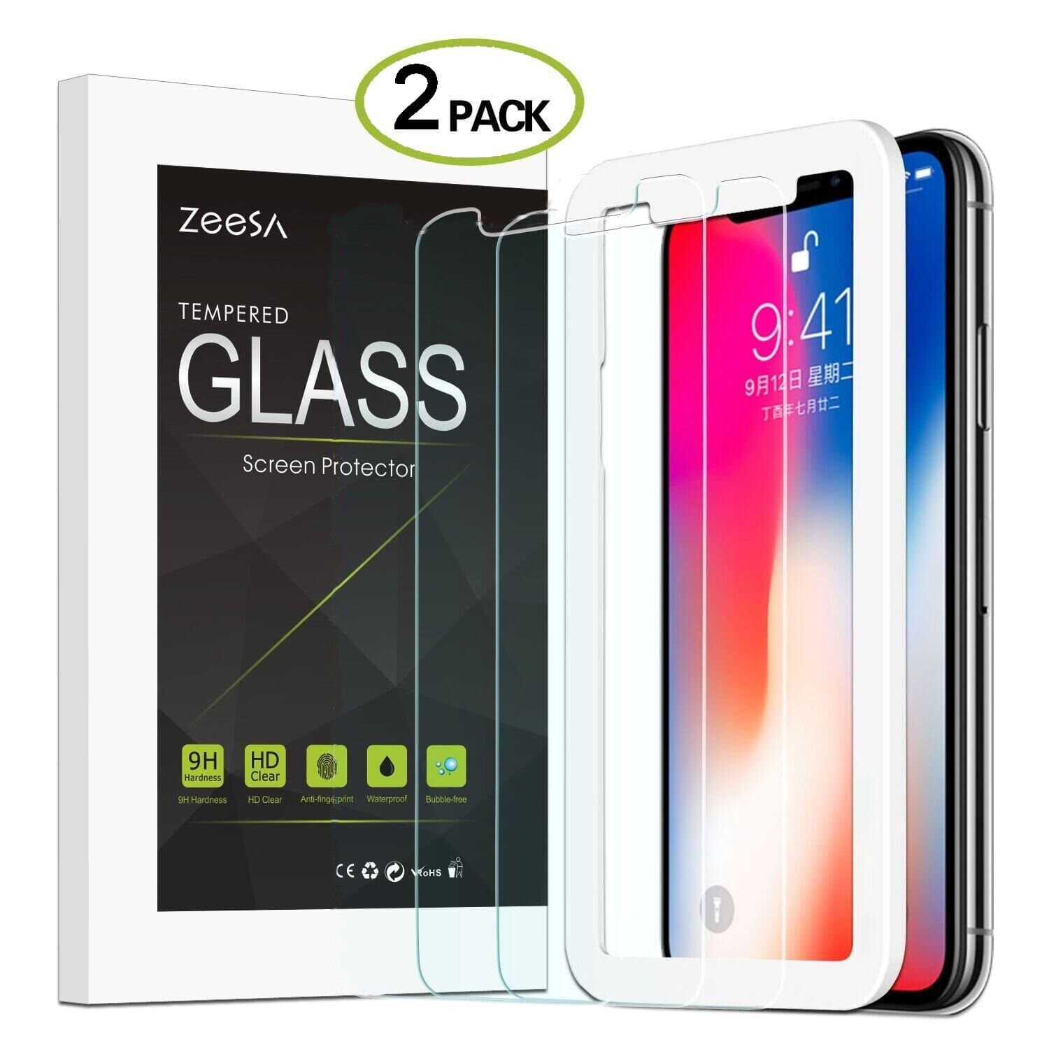 Zeesa iPhone X Screen Protector, [2 Pack] Case Friendly Tempered Glass Screen Protector with [Easy Installation Guide Frame ] [2.5D] [Premium Clarity] [Anti- Scratch] [Bubble-Free] for Apple iPhone X