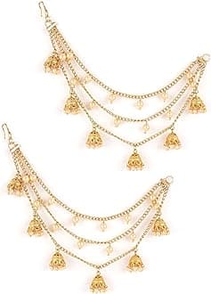 Latest Trendy Stylish Ear Chain Earrings for Women | Traditional 18k Gold Plated Wedding Party Jewellery | Bahubali Inspired Kan Chain Jhumki Earrings