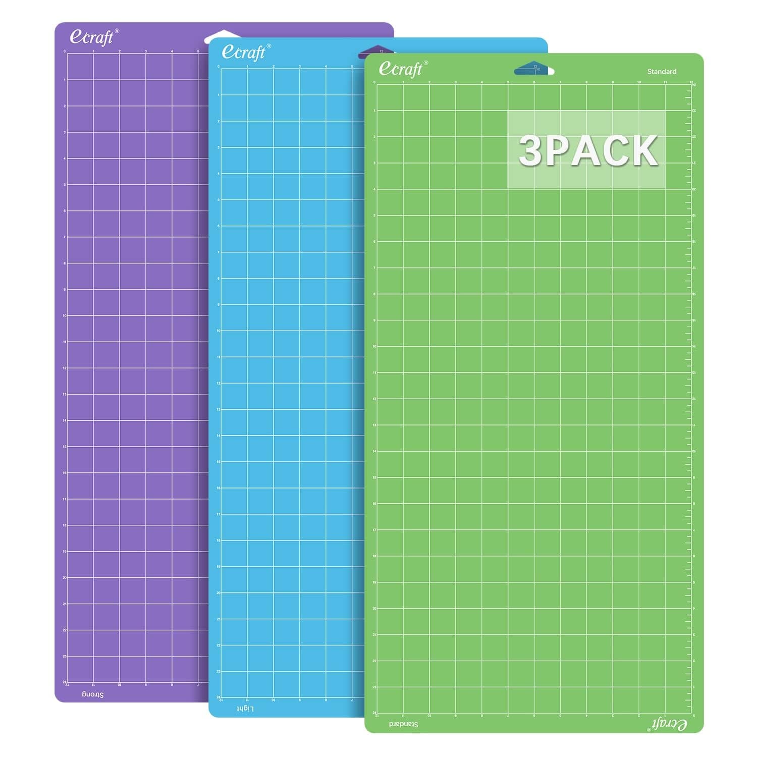 12x24 Cutting Mat 3-Pack (Standard, Light, Strong) Compatible with Cricut Maker 3/4/Maker, Explore 3/4/Air 2/Air/One, Variety Adhesive Sticky Cutting Mats Accessories