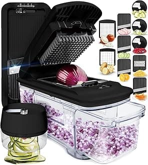 Mandoline Slicer for Kitchen - Vegetable Chopper, Onion Potato Food Veggie Fruit Slicer and Cutter with Container, Kitchen Gadgets & Gifts, Home Essentials (6 in 1, Black)
