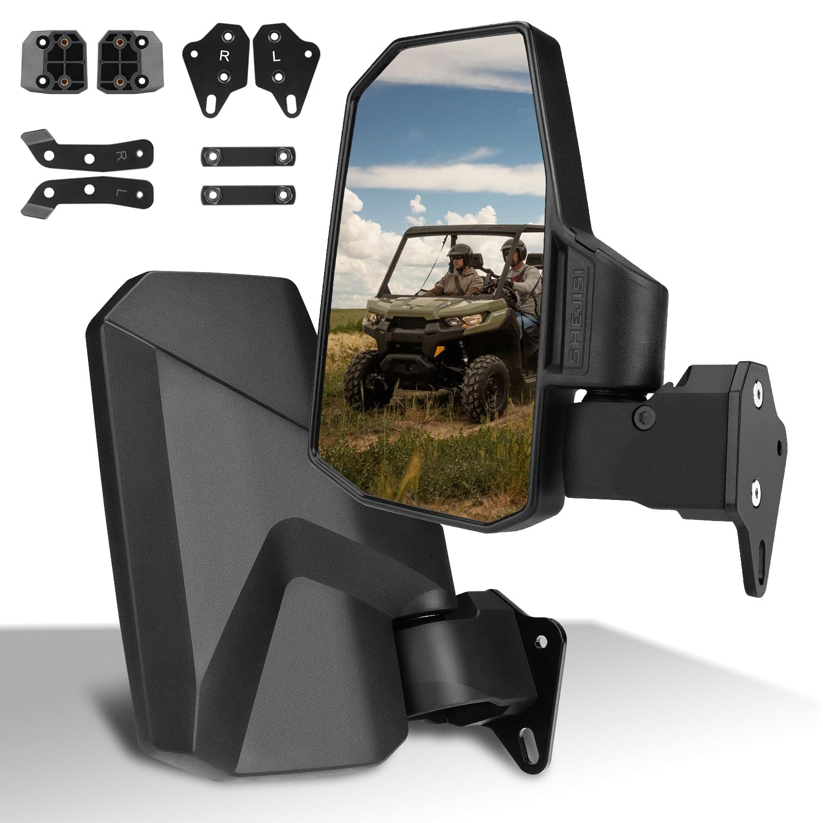 SHEJISI Defender Side Mirrors,The Spring Back Feature Allows Easy Reset After Fold,2024 New UTV Mirrors Compatible with Can Am Defender HD10 HD9 HD8 HD7 HD5,Suitable for No Door,Half Door,Full Door