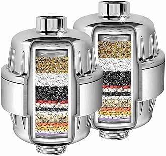 2-Pack Shower Head Filter for Hard Water to Remove Chlorine Fluoride, Vitamin C Water Softener to Improve Hair,Skin and Nail Condition,Chrome