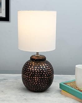 Homesake® Ginger Jar Antique Table Lamp Hammered Oil-Rubbed Bronze Metal for Living Room Family Bedroom, (White Drum)