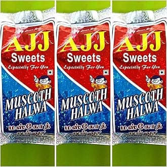 600g AJJ Sweets & Bakery Muscoth Halwa, Traditional Indian Sweet, Holographic Package 200gm- Pack of 3