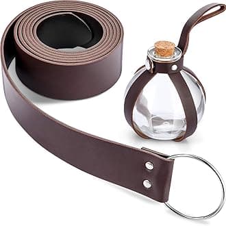 Boao Mardi Gras Potion Bottles with Cork Set Dark Magic Cork Round Potion Bottle with Leather Belt Clear Glass Large for Halloween Costume Props DIY Crafts Decorative, 200 ml(Brown)