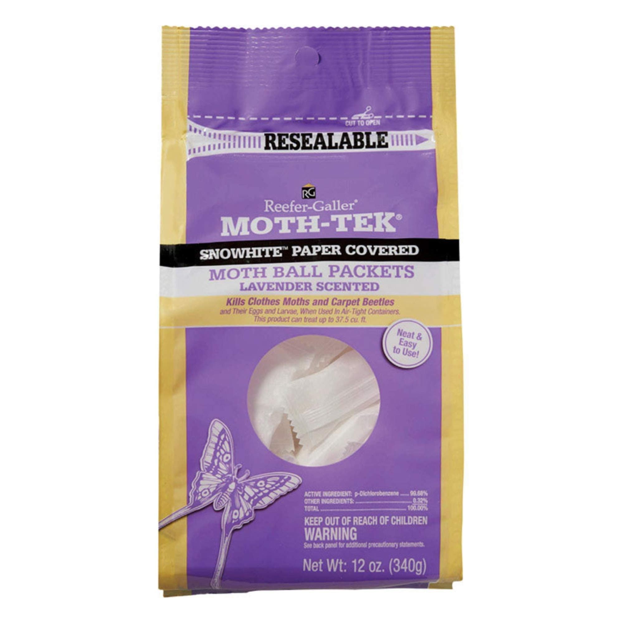 Moth-Tek Lavender Scented Moth Ball Packets, Kills Clothes Moths, Carpet Beetles, Eggs & Larvae, 12 oz