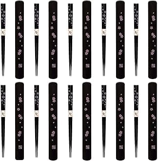 3643, Portable Chopsticks with Case Reusable Chinese Korean Japanese Bamboo Travel Chop Sticks Utensil Dishwasher Safe Made in Japan, Sakura Pattern, Set of 10
