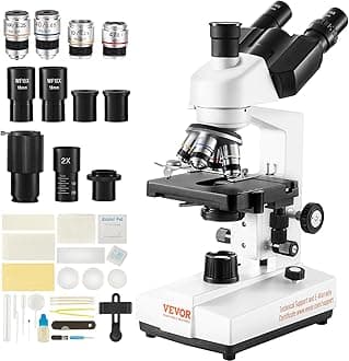 VEVOR Compound Trinocular Microscope, 40X-5000X Magnification Trinocular Compound Lab Microscope with Two-Layer Mechanical Stage, LED Illumination, External Interface and Microscope Slides Included