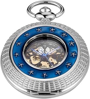 Vintage Mechanical Men's Pocket Watch, Roman Dial Clock Hand Wind Pocket Watch for Men with FOB Chain