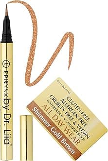 Liquid Eyeliner - Hypoallergenic Eyeliner with Fine Brush Tip, Long-Lasting Waterproof Eye Liner - Cruelty-Free, Vegan, Hypoallergenic, Gluten-Free, Smooth Liquid Eye Liner, Shimmer Gold Brown 2mL