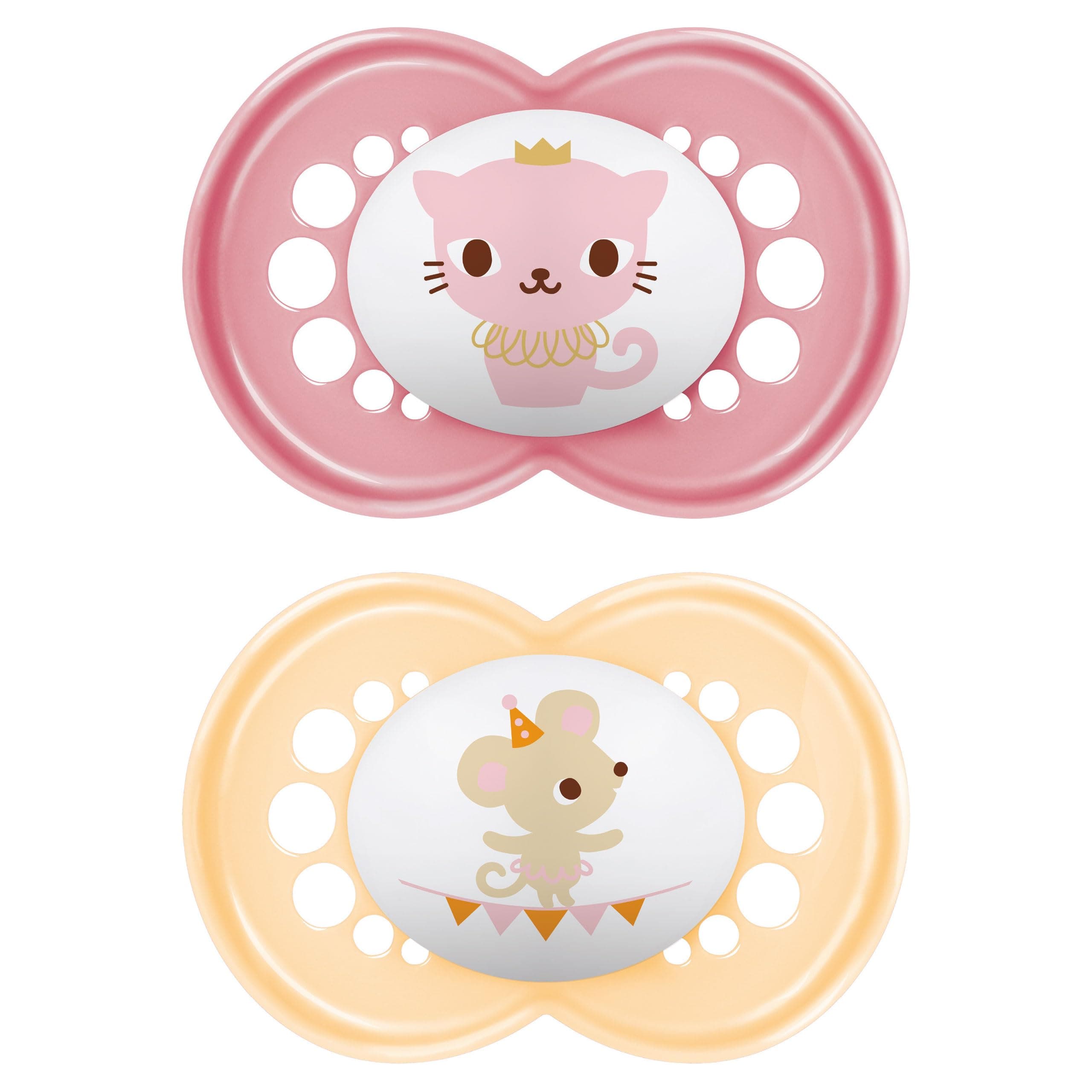 Original Soothers | 6 Plus Months | 2 Pack | Comes in Dummy Steriliser Case | Sustainable Materials | Baby Accessories | Pink (Various Designs)