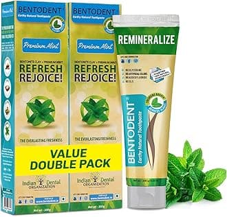 Bentodent Remineralizing Fluoride Free Toothpaste, Organic & Natural with Calcium Bentonite Clay, SLS Free, Whitening for Sensitive Teeth, Vegan (Premium Mint Combo)