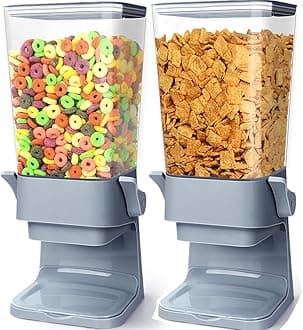 Cereal Dispenser Countertop，Large Double Cereal Containers Storage Dispenser For Pantry Dry Food Dispenser Countertop Rice Candy Dispenser Machine For Snack,Nuts, Granola(Grey,2PC)