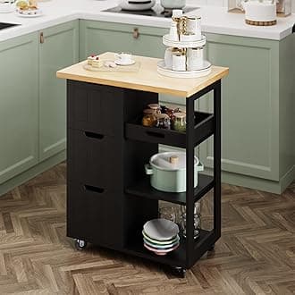 JY QAQA 26" Kitchen Island on Wheels with Storage Cabinet Kitchen Cart Cabinet with Shelves, Cart Handle for Towel Rack or Free Mobility, Portable Islands for Kitchen,Black