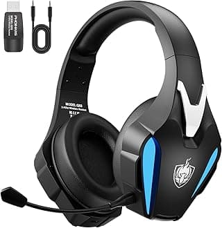 PHOINIKAS Wireless Gaming Headset for PS4 PS5 PC Switch, Wireless 2.4GHz Gaming Headphones with Detachable Noise Canceling Mic, 7.1 Stereo Sound, Only 3.5mm Wired Mode for Xbox Seires - Blue