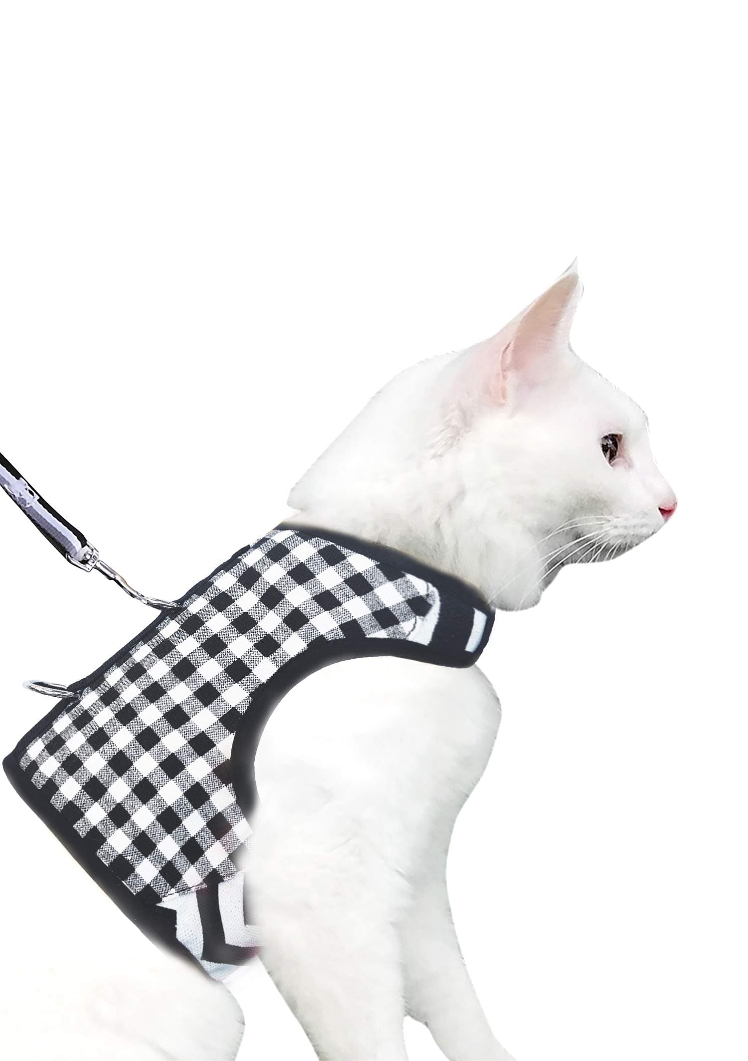 Cat Harness and Leash for Walking Escape Proof, Adjustable Cat Vest Harness, Padded Stylish Cat Walking Jackets, Black Plaid, Medium