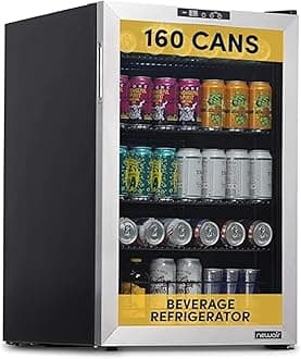 160 Can Beverage Refrigerator | Freestanding Small Mini Fridge for Bedroom, Home Bar or Living Room | SplitShelf Storage, Digital Thermostat & LED Light | Stainless Steel