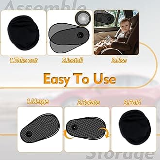 PUMHUBO 2 Pack Car Window Shades for Baby - Rotatable Sun Visor for Side Window, Fits Driver/Passenger/Rear Windows, Mesh Sun Blocker with Suction Cups