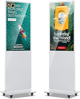 MWE 43 Inch Digital Signage Advertising Display Kiosk LCD Screen Indoor Floor Standing Commercial Totem Android System Vertical Poster with Auto Media Player-White
