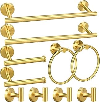 10pcs Bathroom Hardware Set, Brushed Gold Bath Hardware Set, Including 16" Hand Towel Bars, Toilet Paper Holders, Towel Rings, Robe Towel Hooks (10pcs, Brushed Gold)