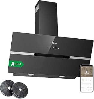 CIARRA CBCB9736F Angled Cooker Hood 90cm Head-Free Hood Recirculating & Ducting Wall Mounted Chimney Extractor Fan with Touch Control Panel 4 Speed Settings LED Lighting