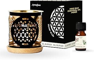 AromafumeFlower of Life Essential Oil Burner | Oil Diffuser with Candle | Brass | Use for Aroma Oil, Diffuser Oil, Yoga, Meditation, Home Fragrance | with Surprise 10ml Essential Oil