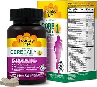 Country Life Women’s Core 1 Daily Multivitamin with Iron, Cranberry, Probiotics, and Digestive Enzymes-Certified Gluten-Free Formula for Energy, Immune Support and Complete Digestive Health,60 Tablets