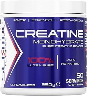 SCI-MX Creatine Monohydrate Powder • 250g • 100% Ultra Pure Micro-Instantised Creatine • Easy to Dissolve & Unflavoured • Supplement for Strength, Power & Performance • Vegan • for Men & Women