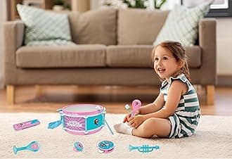 Lexibook, The Gabby Dollhouse Set of 7 Musical Instruments (Drum, Maracas, Castanet, Harmonica, Flute, Trumpets, Tambourine), Musical Toy, Handy to Carry, Pink/Blue, K360GDH