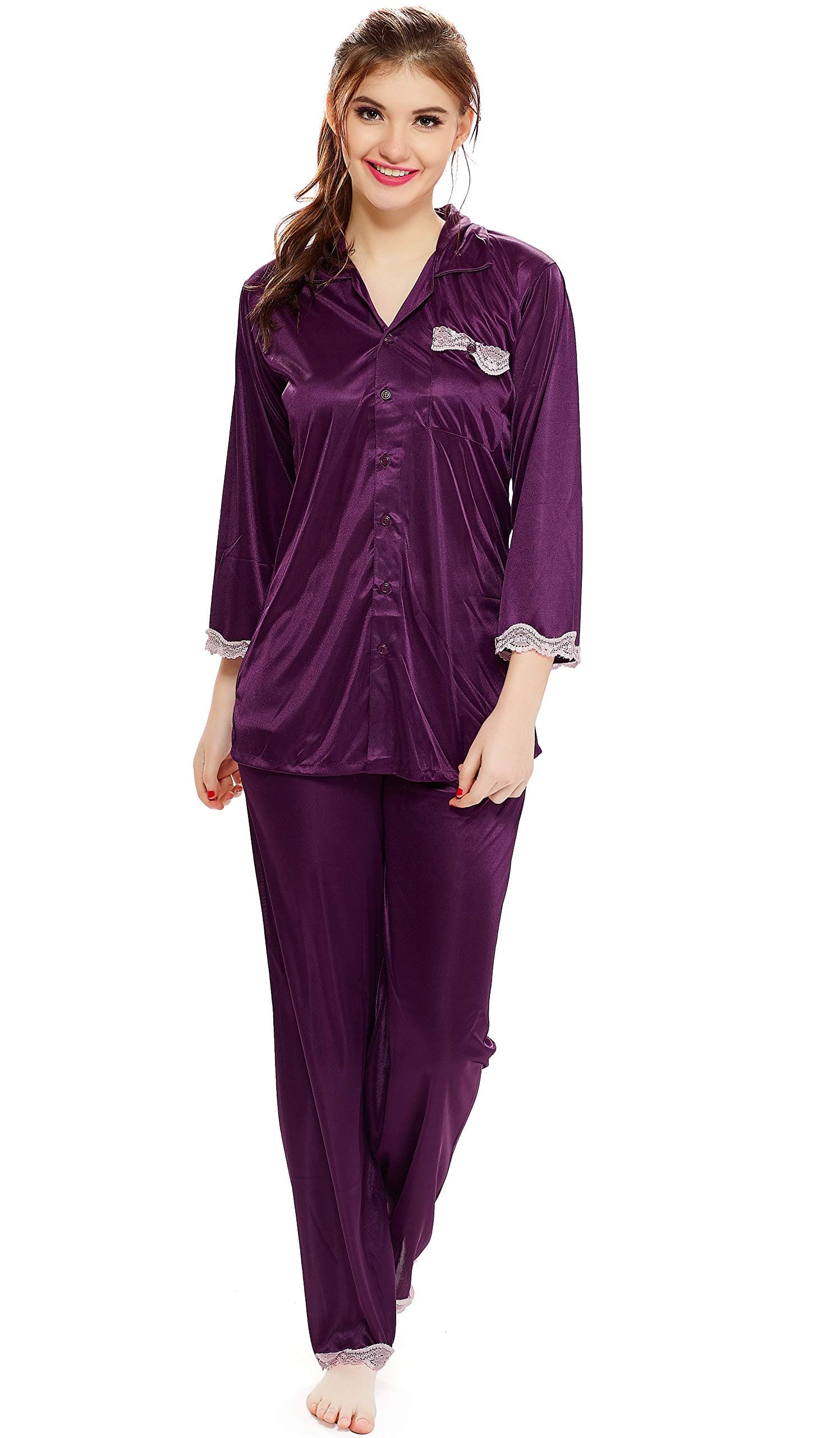 Women's Satin Solid Pajama Set Pack of 1
