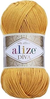 Diva Silk Effect 100% Microfiber Acrylic Yarn 1 Ball skeins 100gr 383yds Color (488 - Saffron)