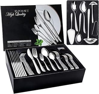48-Piece Cutlery Set, Stainless Steel Flatware Set with 8-Piece Utensil Set, Table Knife/Dinner Spoon & Fork/Teaspoon/Salad Fork, Service for 8