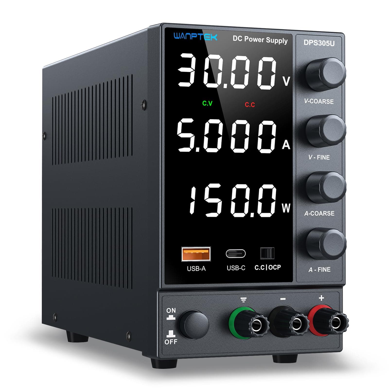 DC Power Supply, Bench Power Supply with Encoder Knob, Adjustable Regulated Power Supply with 5V 3.6A USB & Type-C Quick-Charge, Variable Power Supply with Overcurrent Protection (0-30V 0-5A)